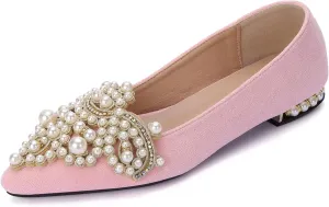 Flats for Women Bling Rhinestone Pointed Flat Shoes Comfort Slip on Low Heel Wedding Dress Shoes Ballet Flat Shoe