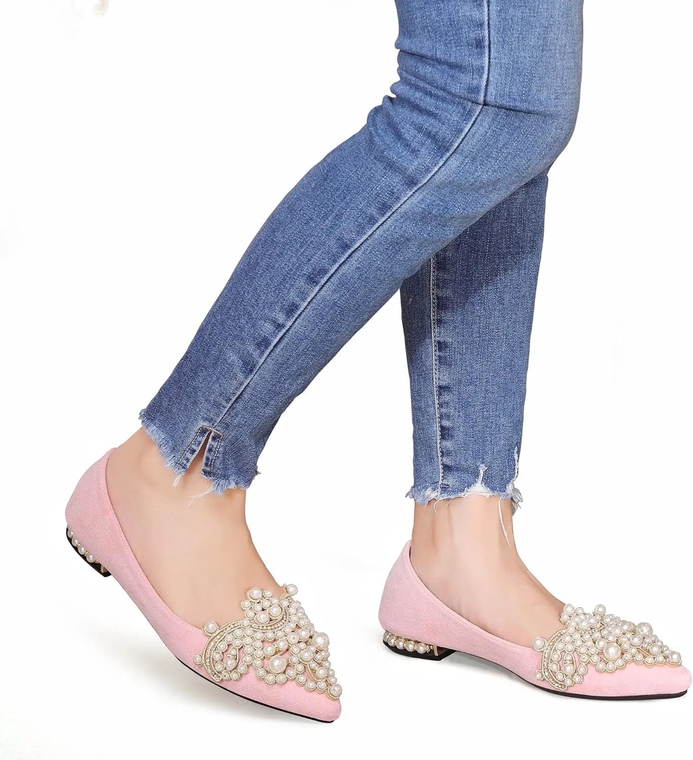 Flats for Women Bling Rhinestone Pointed Flat Shoes Comfort Slip on Low Heel Wedding Dress Shoes Ballet Flat Shoe