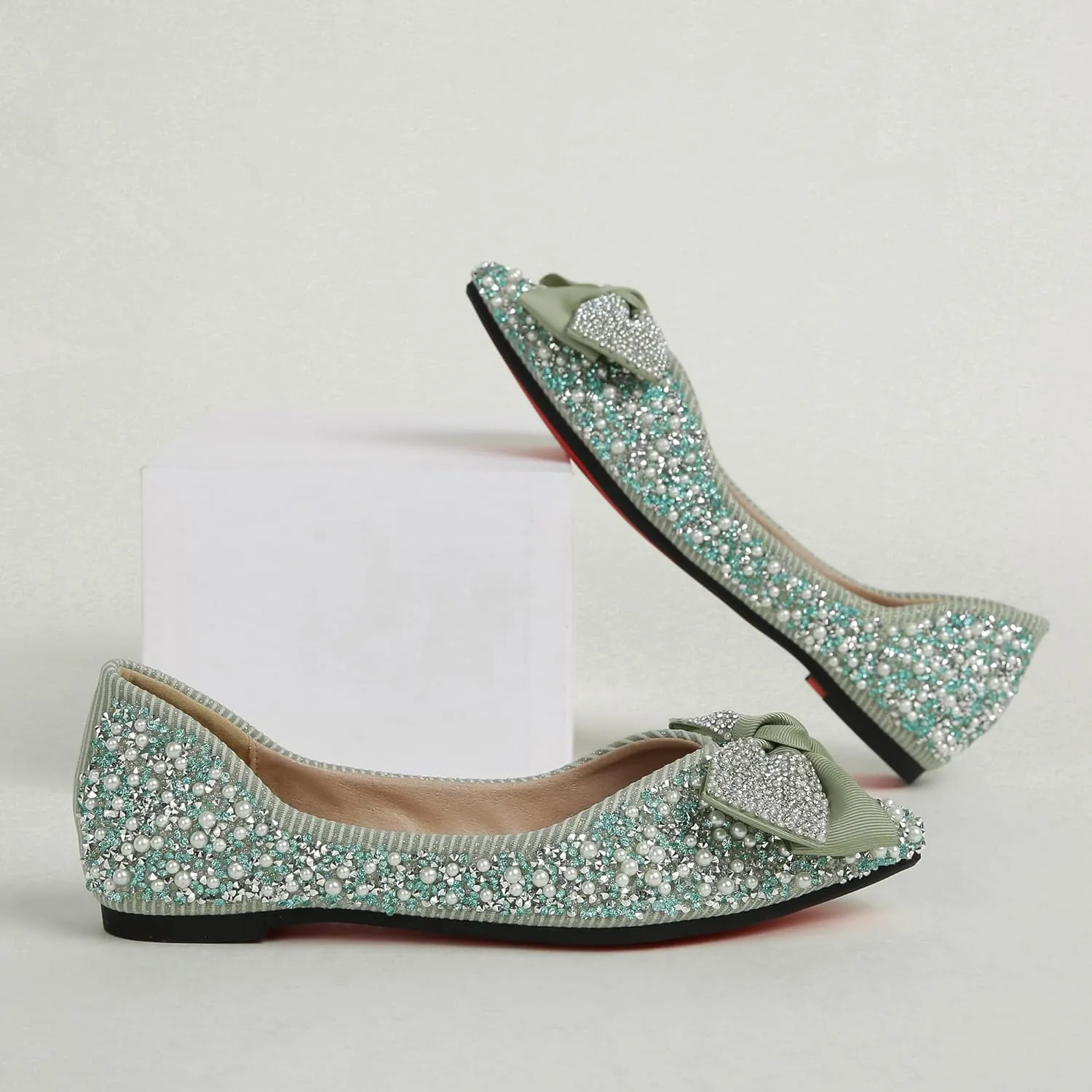 Flats Shoes Women Rhinestone Wedding Flats Pointed Toe Ballet Flat Shoe Low Heel Dress Shoes Sparkly Flats for Women