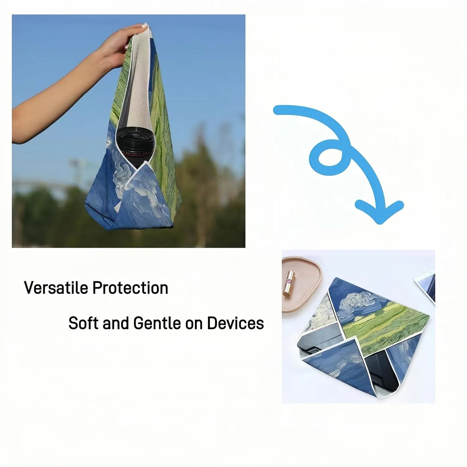 Foldable Magic Wrap Travel Makeup Bag: Lay Flat, Expandable, Soft & Washable Magic Self-Adhesive Cloth for Cosmetics，3pcs Pack