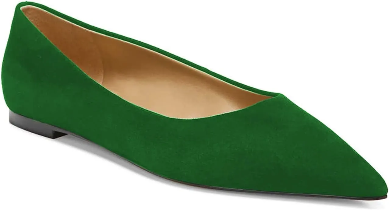 FOWT Spring Suede Classic Slip on Flats Two Tone Elegant Pointed Toe Black Flats for Women Comfort Low Heel Shallow Walking Daily Casual Dress Shoes, US Size 4-16 M
