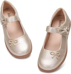 Frank Mully Girls Mary Jane Shoes Side Rhinestone Bow Flat for Wedding/Party/School Shoes for Toddler/Little Kid/Big Kid