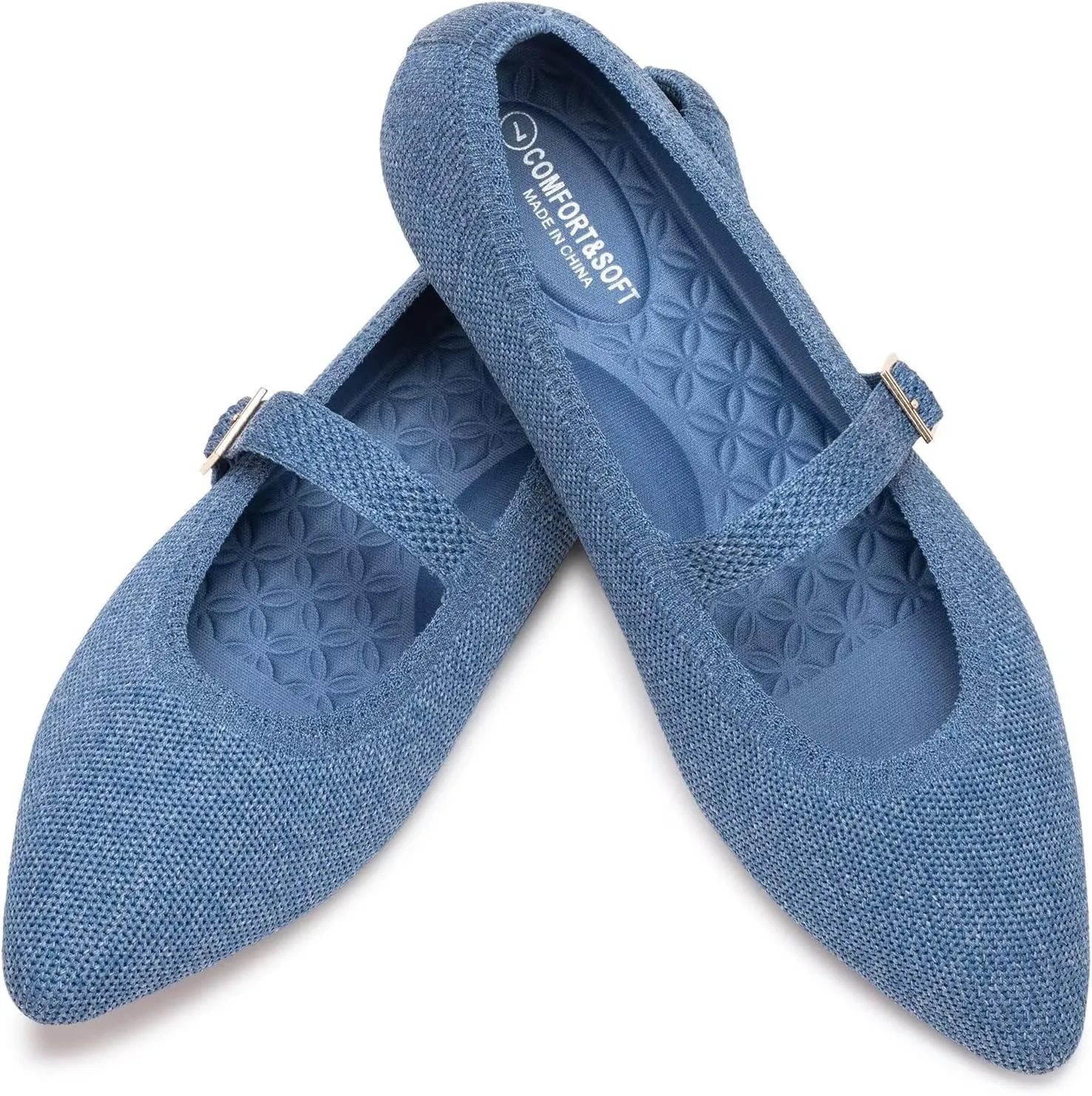 Frank Mully Women's Mesh Flats Mary Jane Shoes Pointed Toe Lightweight with Adjustable Instep Strap Knit Flat Shoes for Women Dressy Casual Washable Walking Shoes