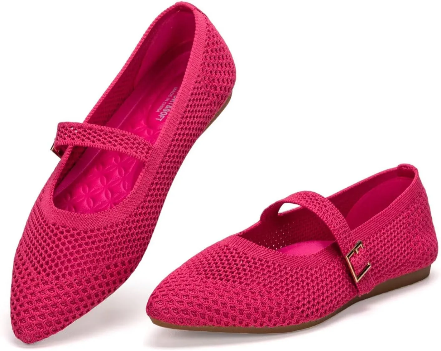 Frank Mully Women's Mesh Flats Mary Jane Shoes Pointed Toe Lightweight with Adjustable Instep Strap Knit Flat Shoes for Women Dressy Casual Washable Walking Shoes