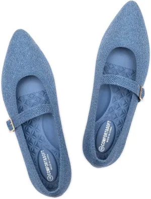 Frank Mully Women's Mesh Flats Mary Jane Shoes Pointed Toe Lightweight with Adjustable Instep Strap Knit Flat Shoes for Women Dressy Casual Washable Walking Shoes