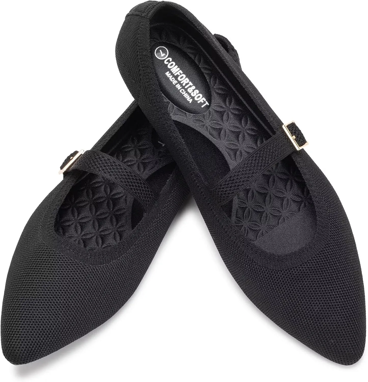 Frank Mully Women's Mesh Flats Mary Jane Shoes Pointed Toe Lightweight with Adjustable Instep Strap Knit Flat Shoes for Women Dressy Casual Washable Walking Shoes