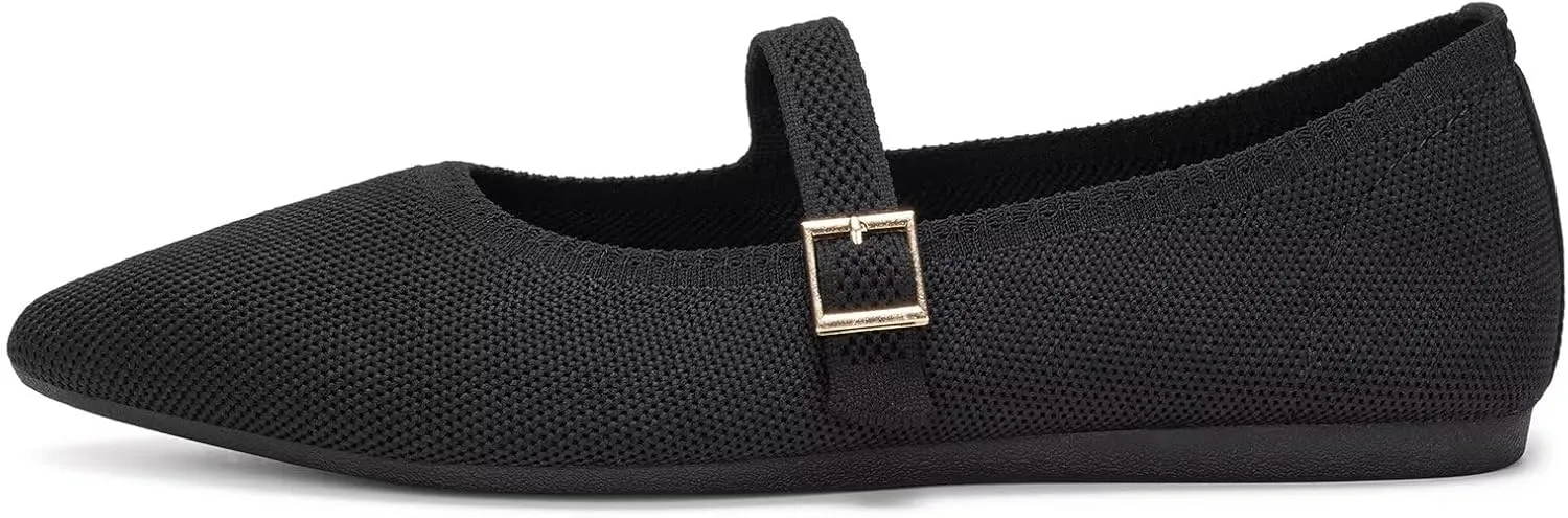 Frank Mully Women's Mesh Flats Mary Jane Shoes Pointed Toe Lightweight with Adjustable Instep Strap Knit Flat Shoes for Women Dressy Casual Washable Walking Shoes