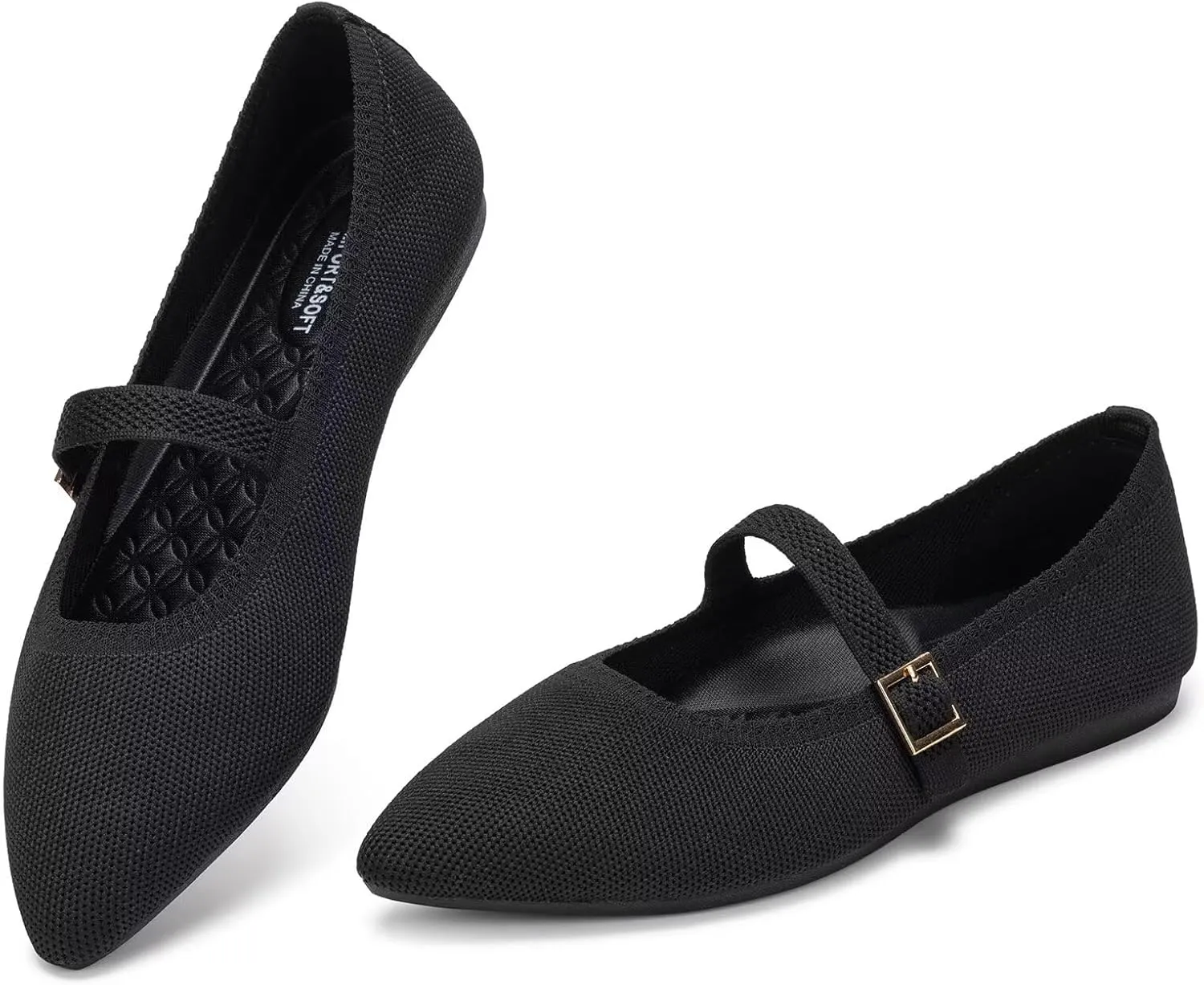 Frank Mully Women's Mesh Flats Mary Jane Shoes Pointed Toe Lightweight with Adjustable Instep Strap Knit Flat Shoes for Women Dressy Casual Washable Walking Shoes