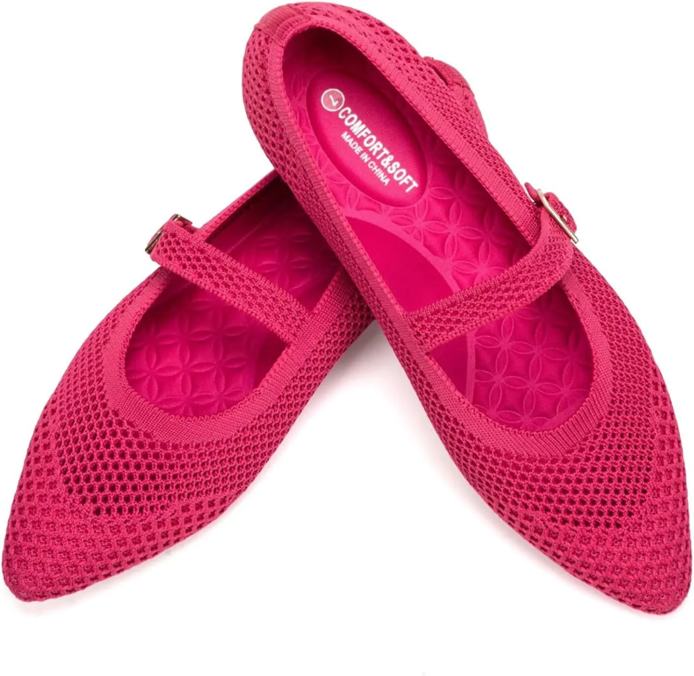 Frank Mully Women's Mesh Flats Mary Jane Shoes Pointed Toe Lightweight with Adjustable Instep Strap Knit Flat Shoes for Women Dressy Casual Washable Walking Shoes
