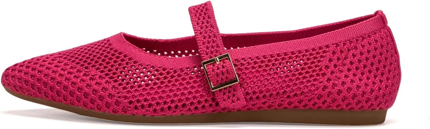 Frank Mully Women's Mesh Flats Mary Jane Shoes Pointed Toe Lightweight with Adjustable Instep Strap Knit Flat Shoes for Women Dressy Casual Washable Walking Shoes