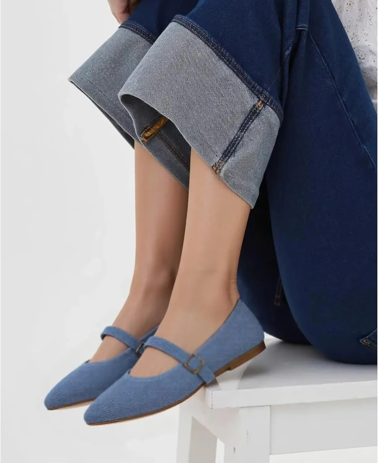 Frank Mully Women's Mesh Flats Mary Jane Shoes Pointed Toe Lightweight with Adjustable Instep Strap Knit Flat Shoes for Women Dressy Casual Washable Walking Shoes
