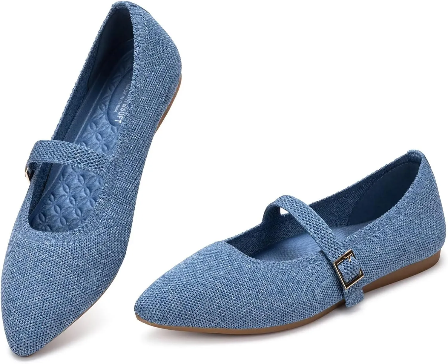 Frank Mully Women's Mesh Flats Mary Jane Shoes Pointed Toe Lightweight with Adjustable Instep Strap Knit Flat Shoes for Women Dressy Casual Washable Walking Shoes