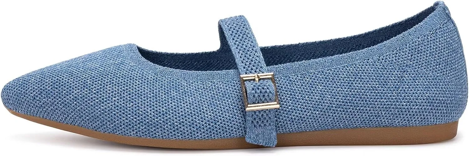 Frank Mully Women's Mesh Flats Mary Jane Shoes Pointed Toe Lightweight with Adjustable Instep Strap Knit Flat Shoes for Women Dressy Casual Washable Walking Shoes