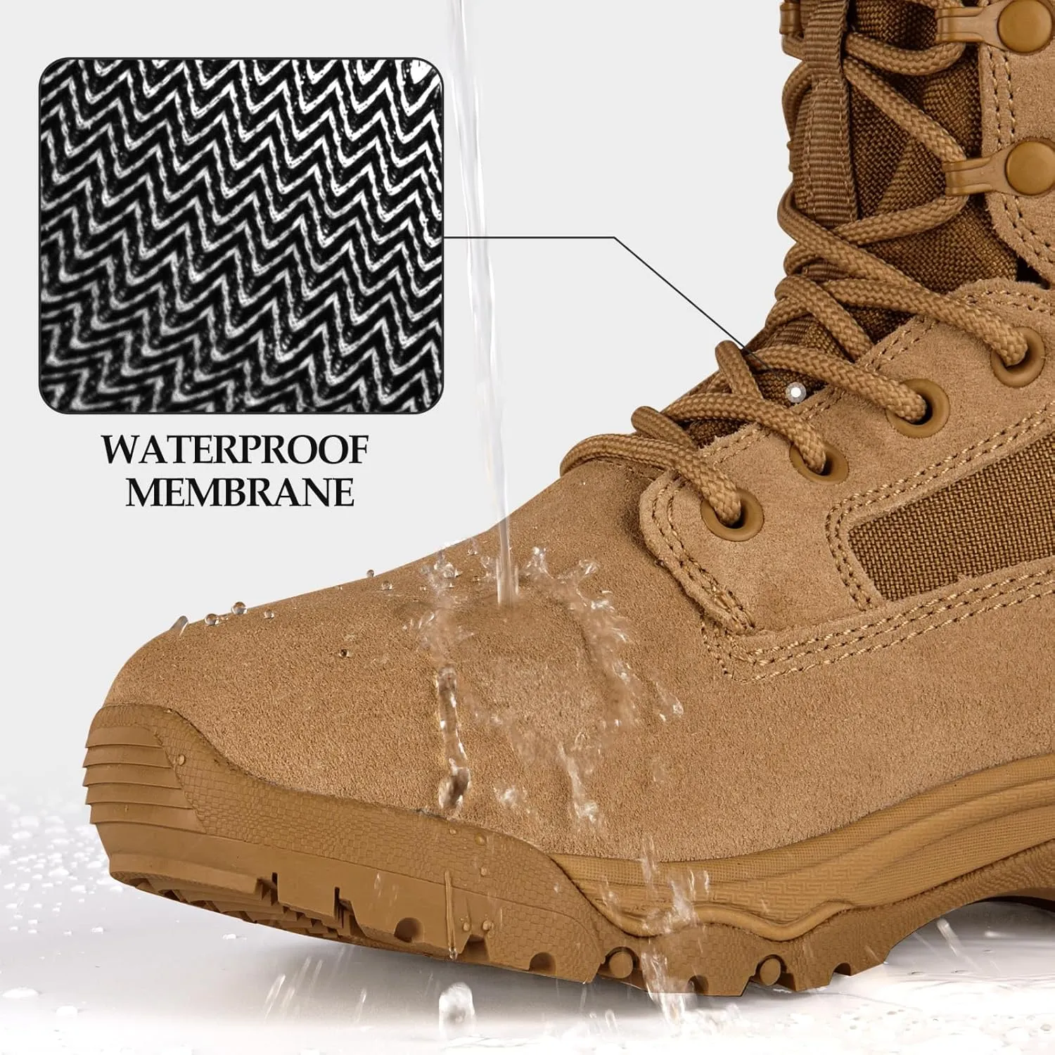FREE SOLDIER Men's Tactical Boots 8 Inches Lightweight Combat Boots Durable Suede Leather Military Work Boot Desert Boot