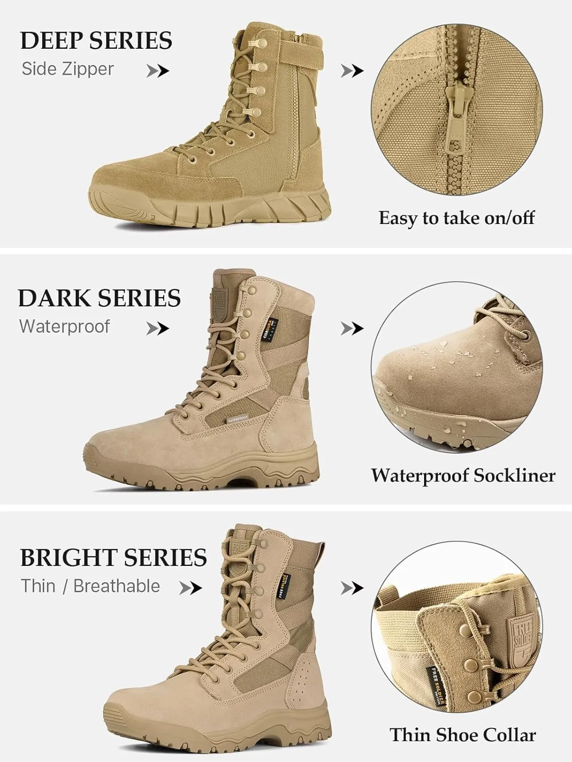 FREE SOLDIER Men's Tactical Boots 8 Inches Lightweight Combat Boots Durable Suede Leather Military Work Boot Desert Boot