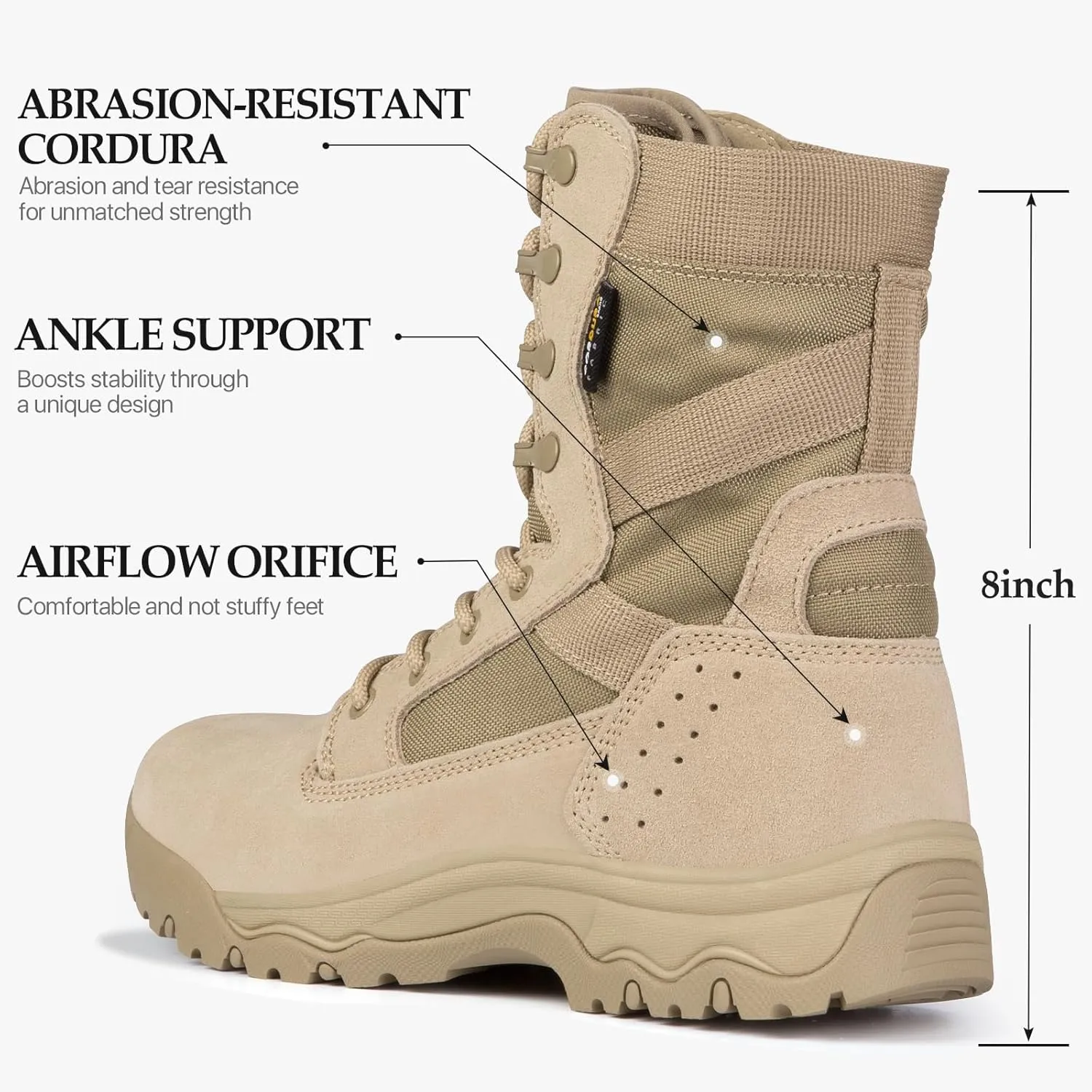 FREE SOLDIER Men's Tactical Boots 8 Inches Lightweight Combat Boots Durable Suede Leather Military Work Boot Desert Boot