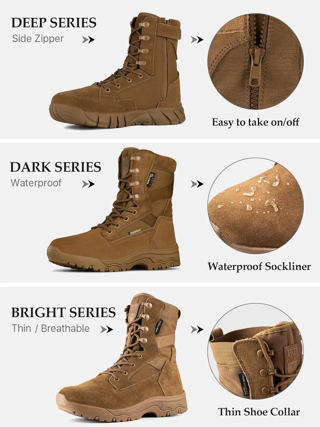 FREE SOLDIER Men's Tactical Boots 8 Inches Lightweight Combat Boots Durable Suede Leather Military Work Boot Desert Boot