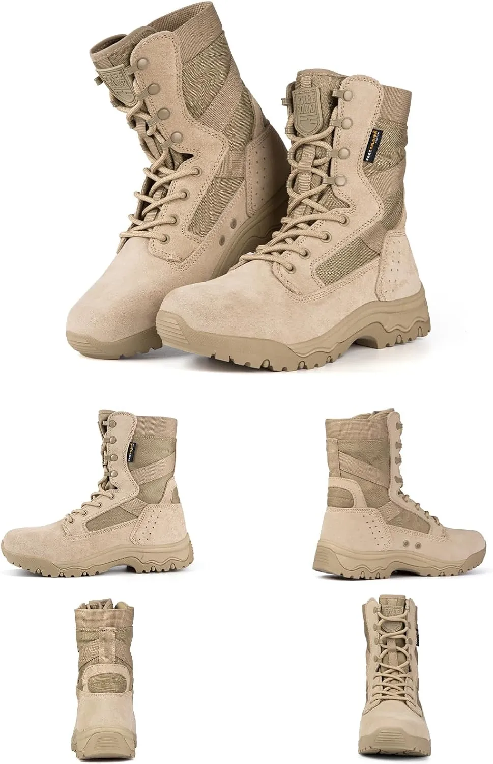 FREE SOLDIER Men's Tactical Boots 8 Inches Lightweight Combat Boots Durable Suede Leather Military Work Boot Desert Boot