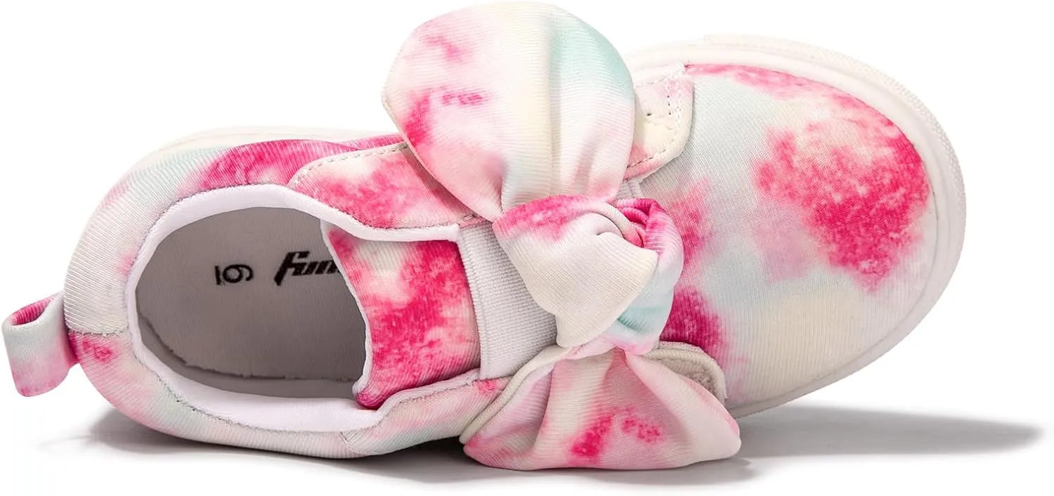 FUNKYMONKEY Girls Sneakers Lightweight Cute Bowknot Casual Walking Shoes for Toddler/Little Kids