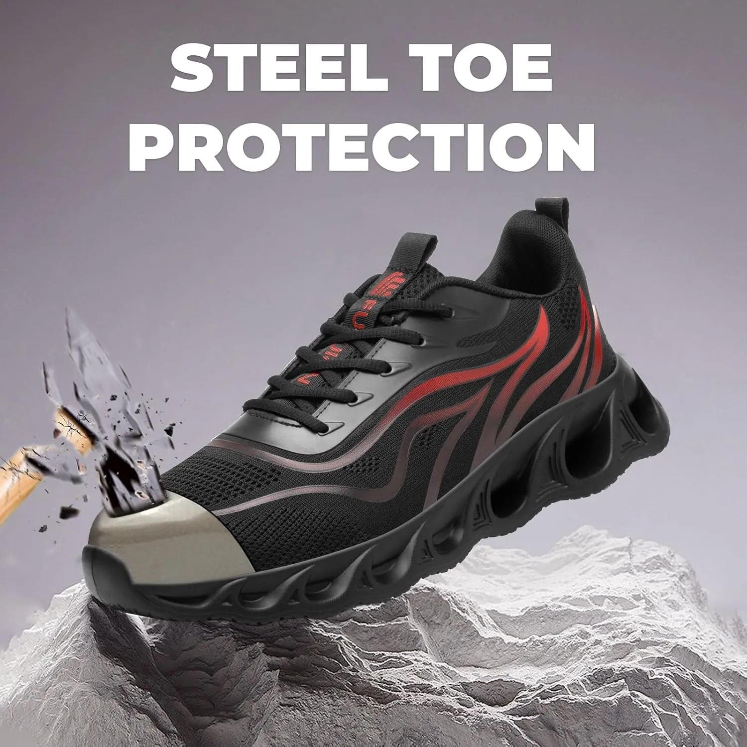 Furuian Steel Toe Shoes for Men Women Lightweight Indestructible Safety Shoes Comfortable Steel Toe Sneakers Puncture Proof Work Shoes