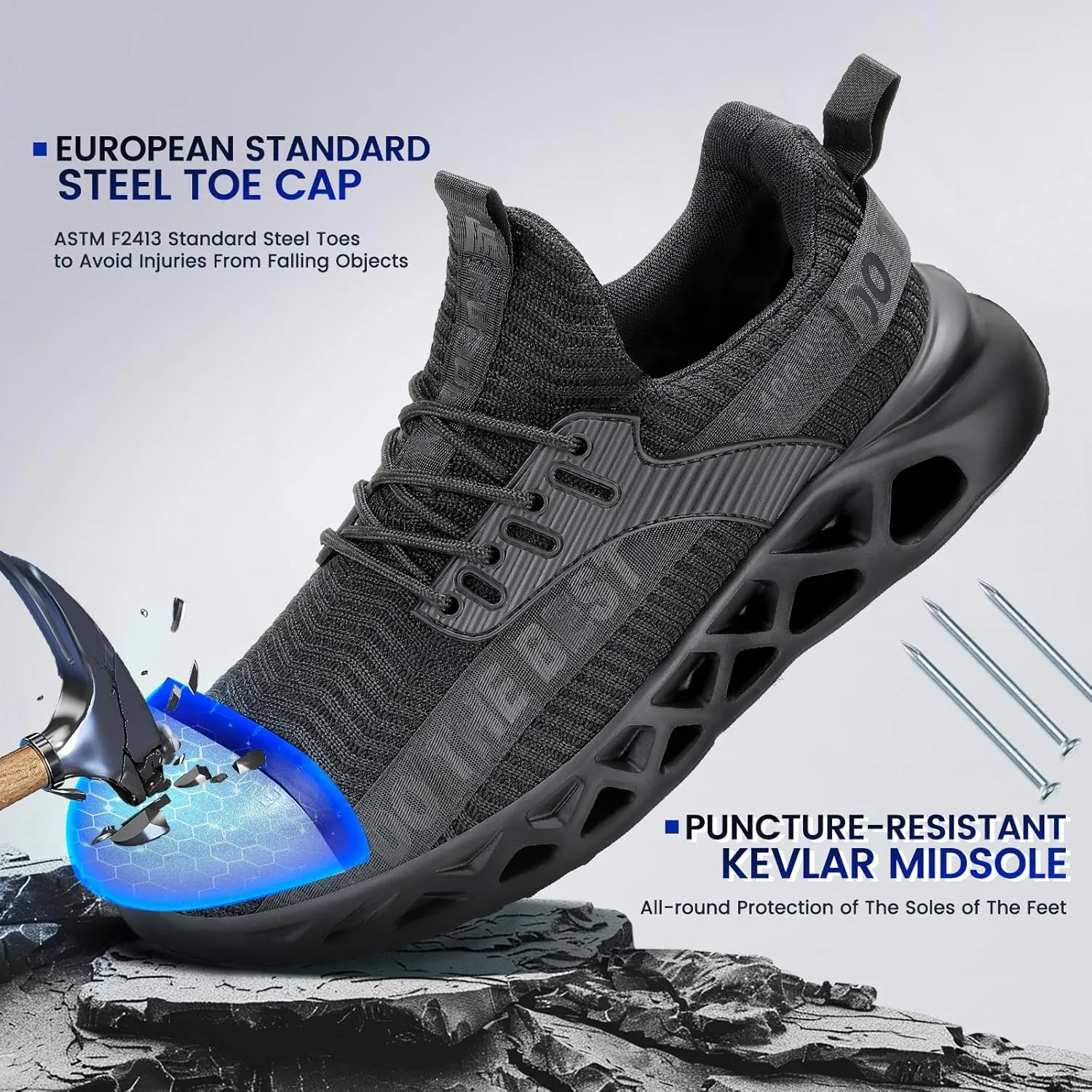 Furuian Steel Toe Sneakers for Men Women Lightweight Safety Shoes Comfortable Puncture Proof Slip On Indestructible Work Shoes