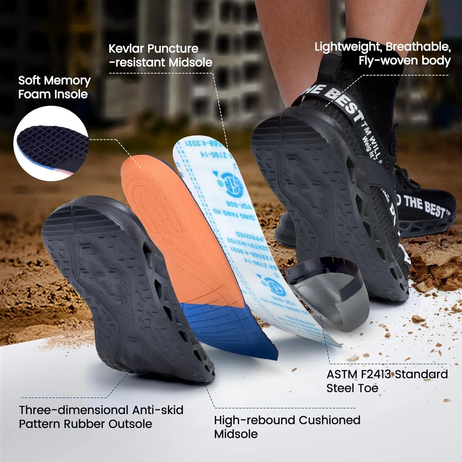 Furuian Steel Toe Sneakers for Men Women Lightweight Safety Shoes Comfortable Puncture Proof Slip On Indestructible Work Shoes