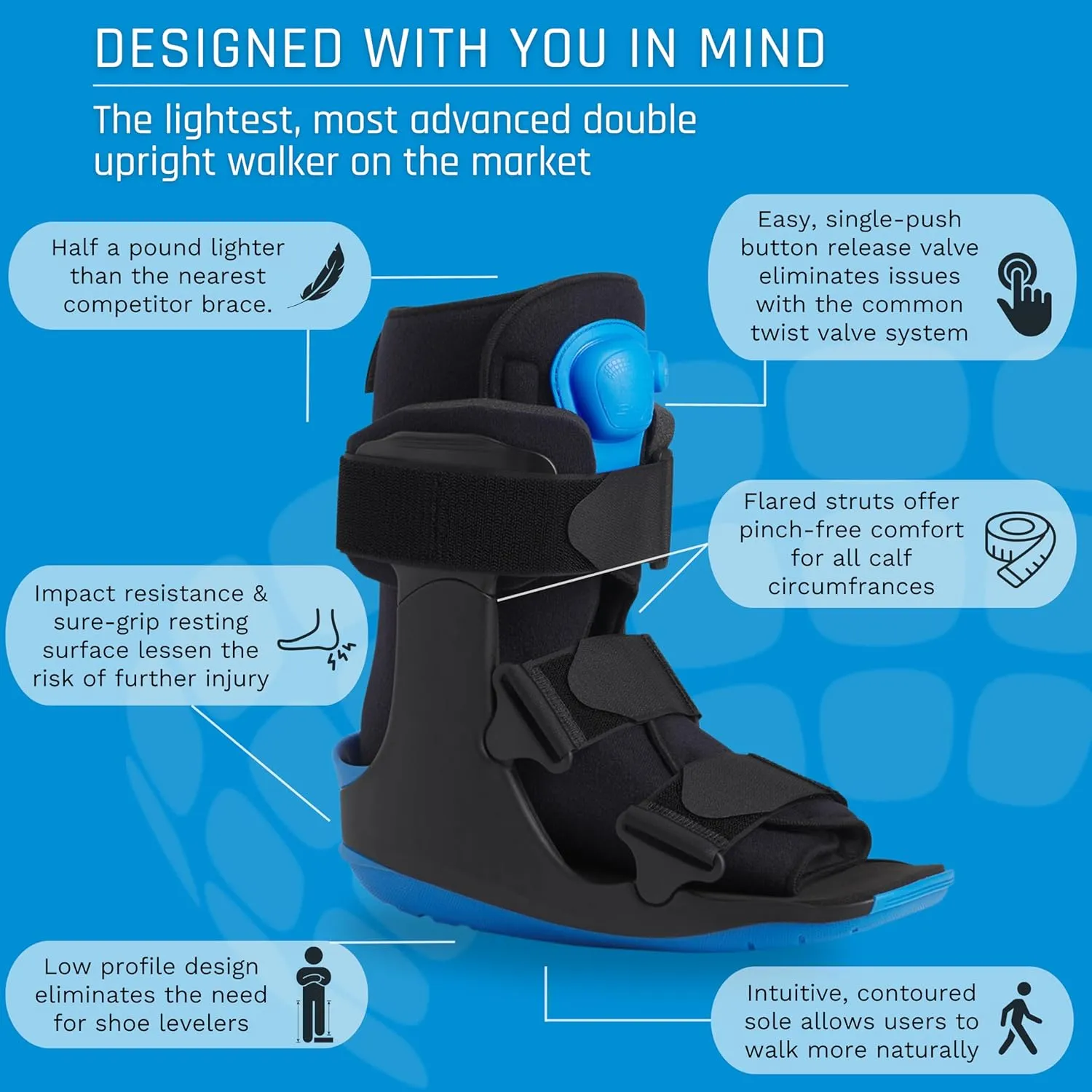 Gen 2 Pneumatic Walking Boot - Lightweight, Low Profile CAM Walker Boot - Premium Medical Boot for Foot Injuries, Ankle Sprains, Fracture Recovery Support, & More (Short, X-Large)