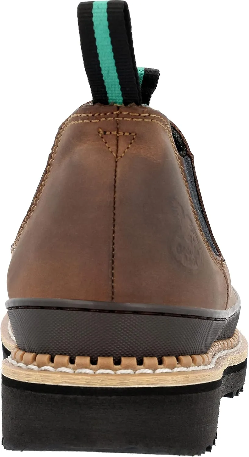 Georgia Giant Romeo Slip-On Boots - GR262, Full-Grain Leather Non-Slip Lightweight Work Shoes With Oil-Resistant Bumper Guard, Dark Brown, Crazy Horse Leather
