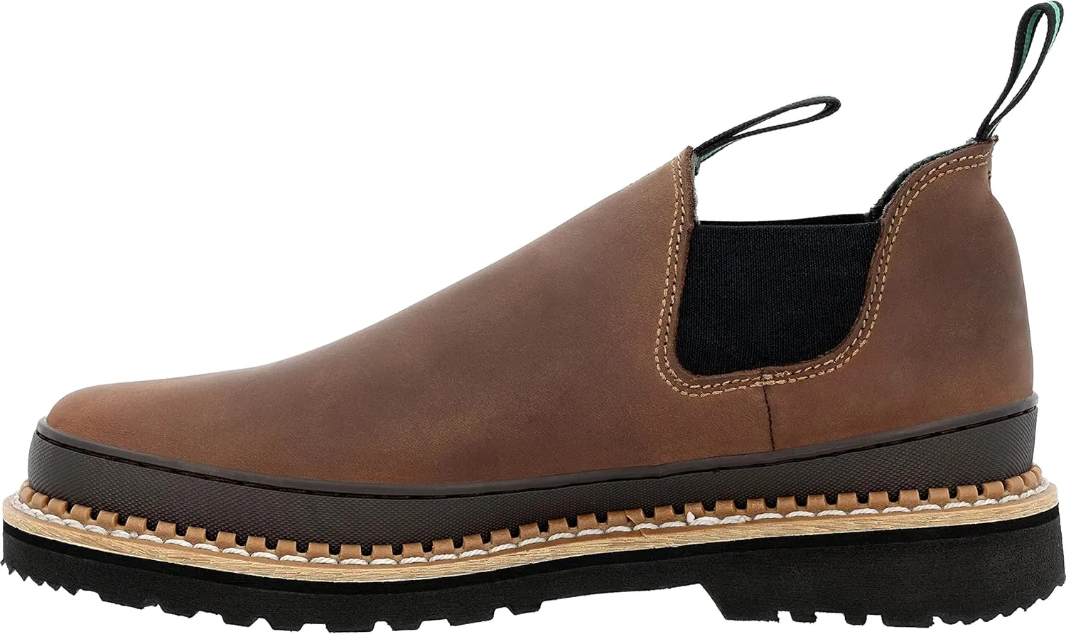 Georgia Giant Romeo Slip-On Boots - GR262, Full-Grain Leather Non-Slip Lightweight Work Shoes With Oil-Resistant Bumper Guard, Dark Brown, Crazy Horse Leather