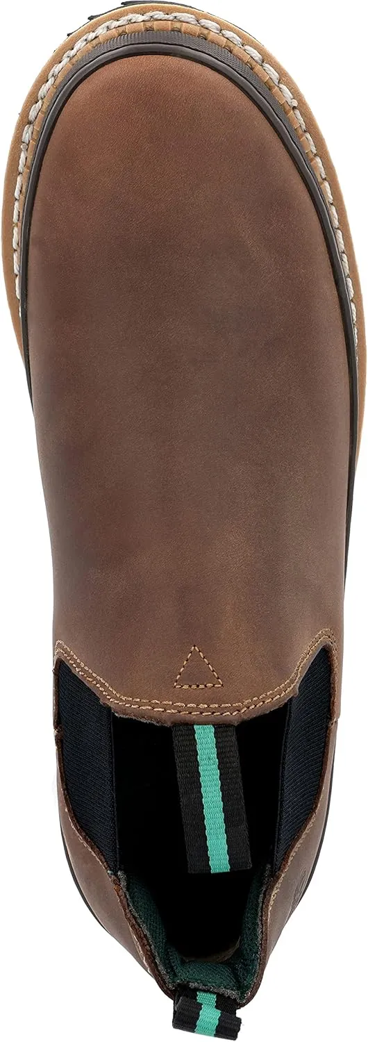 Georgia Giant Romeo Slip-On Boots - GR262, Full-Grain Leather Non-Slip Lightweight Work Shoes With Oil-Resistant Bumper Guard, Dark Brown, Crazy Horse Leather
