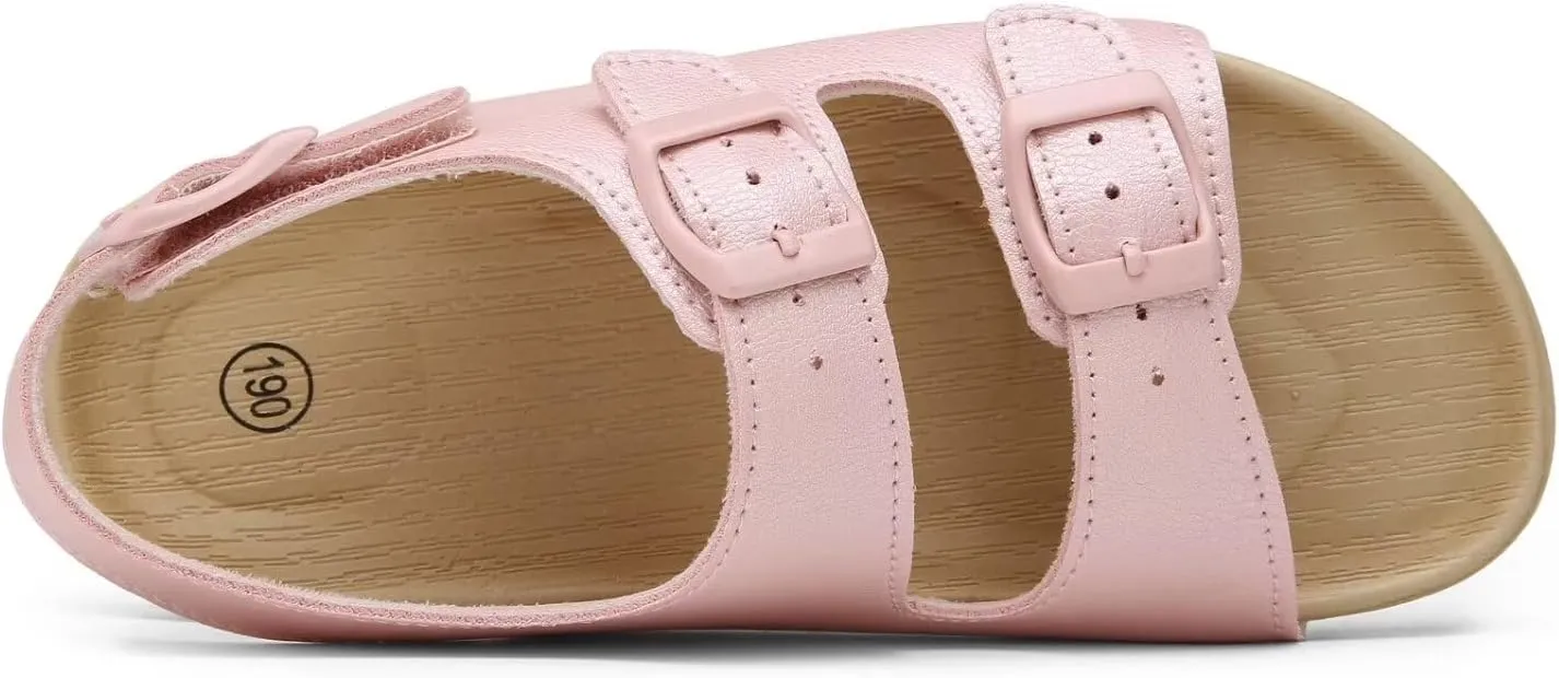 Girls Boys Sandal Adjustable Double Buckle Casual Flat Open Toe Lightweight Summer Shoes Hook Loop Sandal for Toddler Little Big Kid
