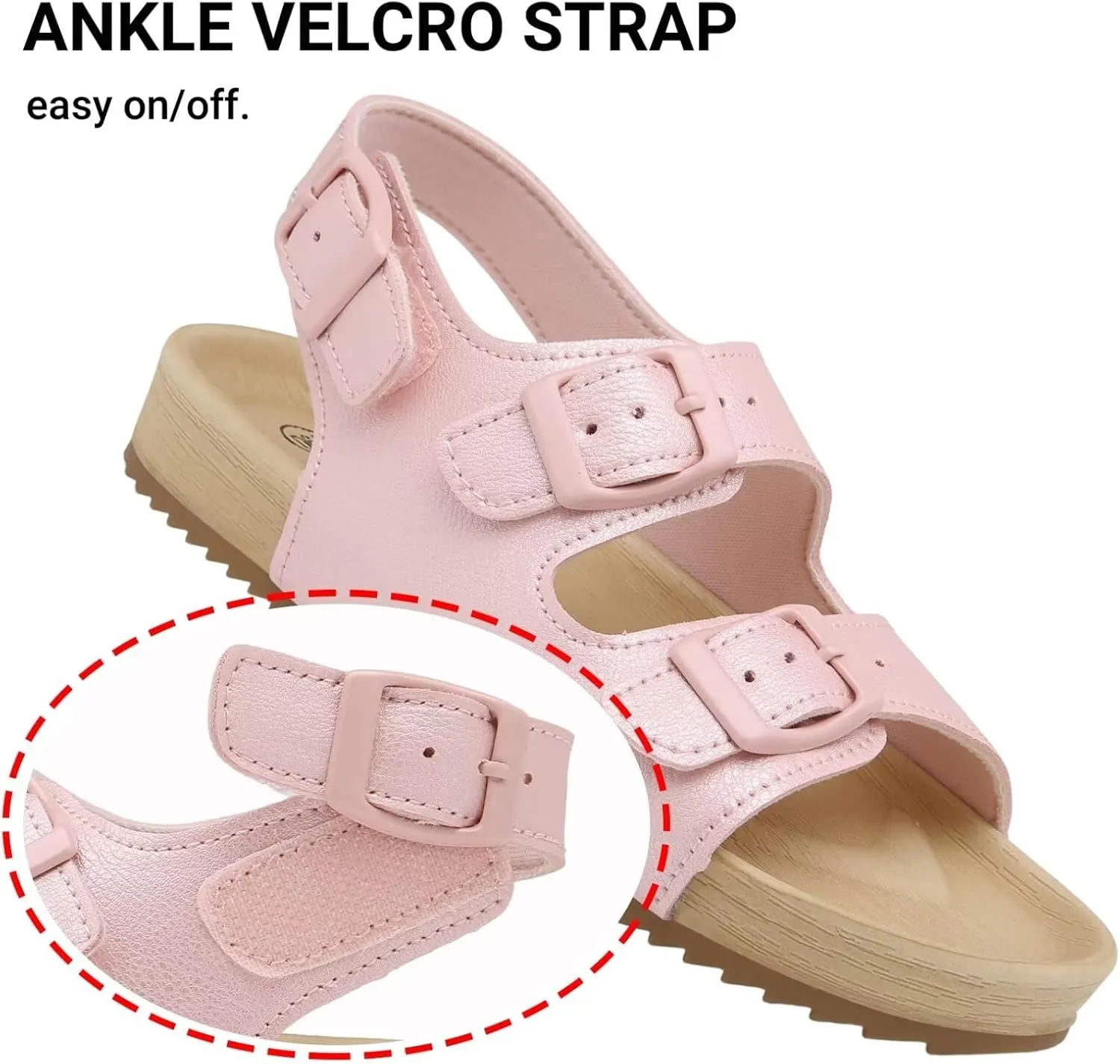 Girls Boys Sandal Adjustable Double Buckle Casual Flat Open Toe Lightweight Summer Shoes Hook Loop Sandal for Toddler Little Big Kid