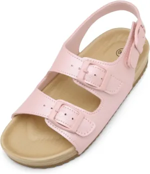 Girls Boys Sandal Adjustable Double Buckle Casual Flat Open Toe Lightweight Summer Shoes Hook Loop Sandal for Toddler Little Big Kid