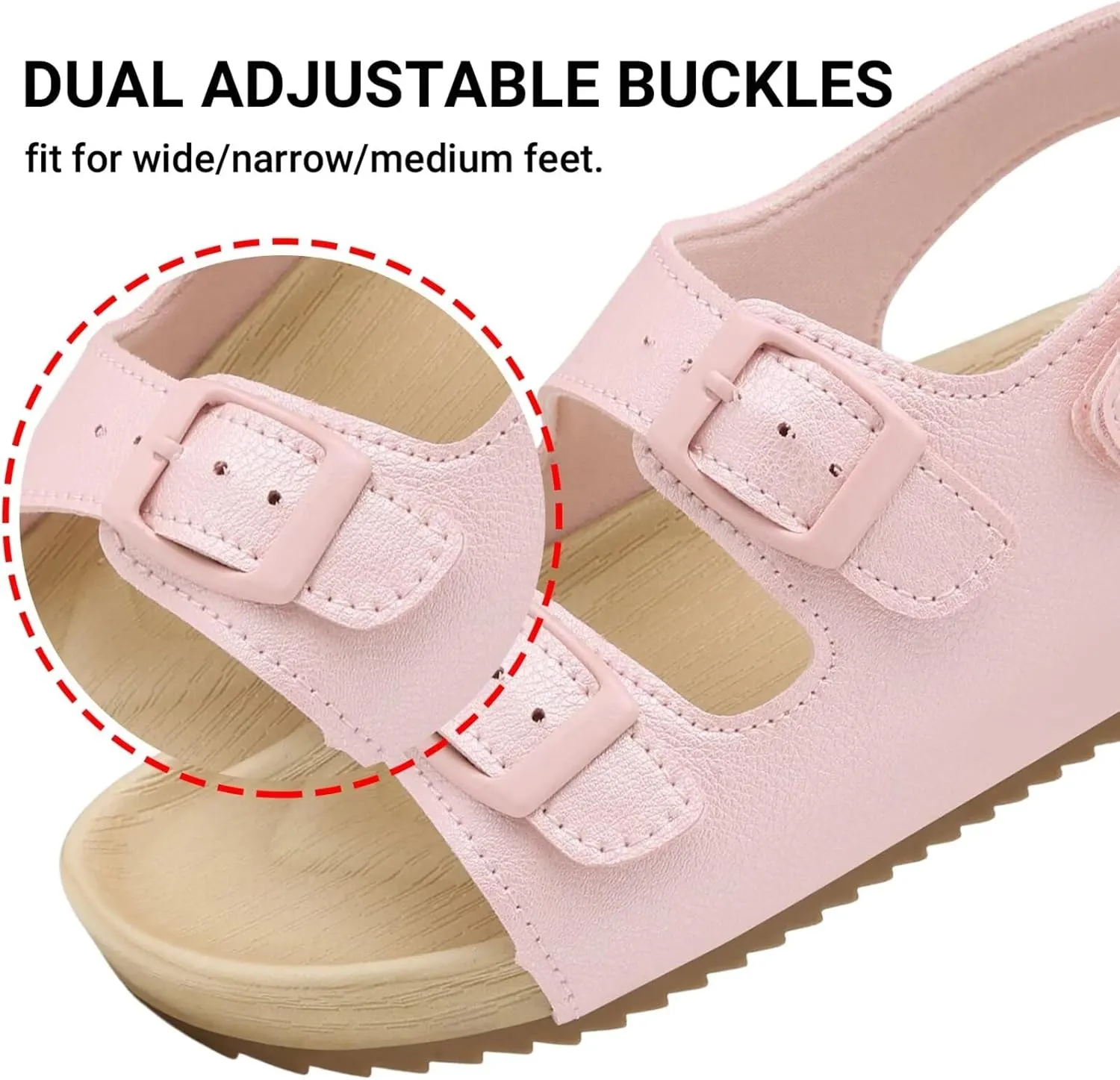 Girls Boys Sandal Adjustable Double Buckle Casual Flat Open Toe Lightweight Summer Shoes Hook Loop Sandal for Toddler Little Big Kid