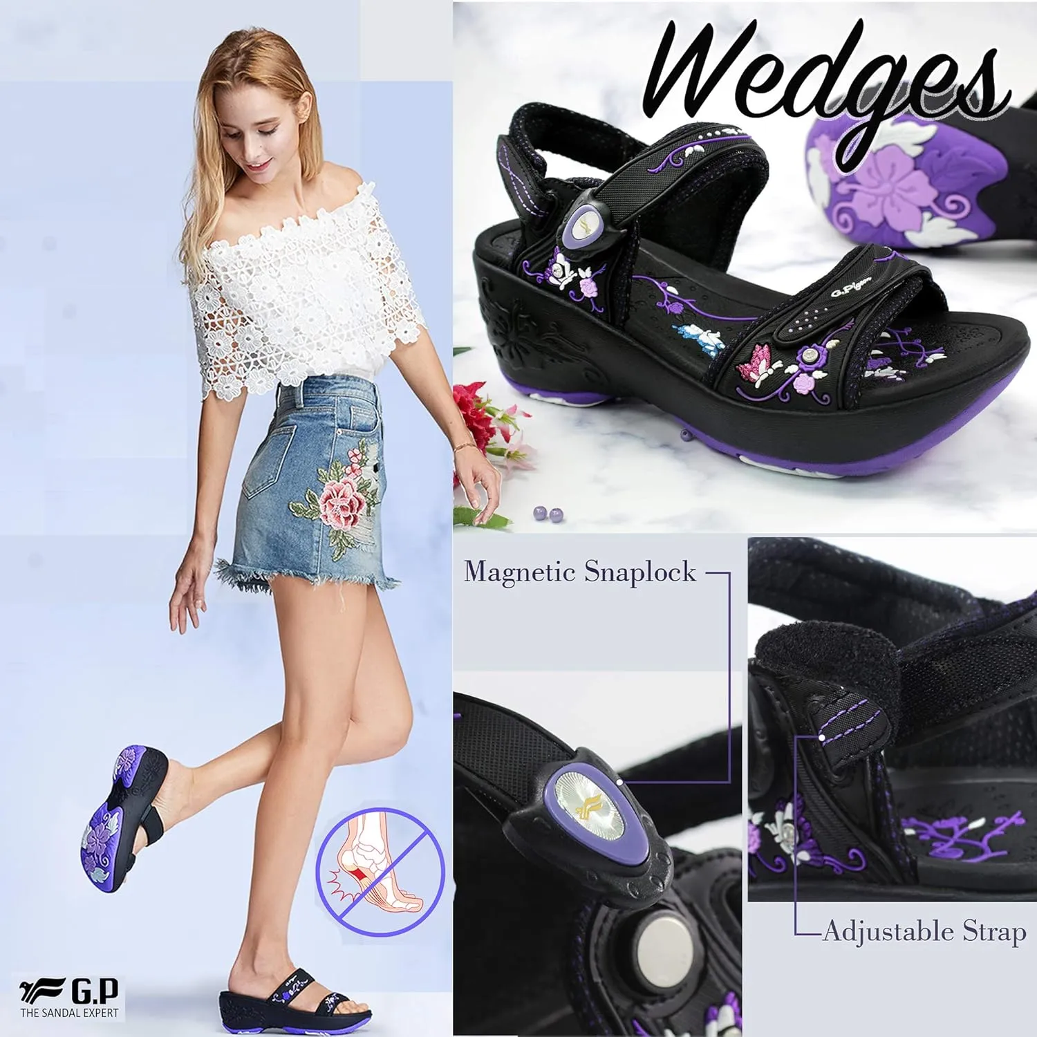 Gold Pigeon Shoes Comfortable Wedge Sandals, Women's Platform Sandals Casual Summer Beach, Heeled Wedges 2.75"