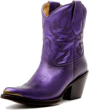 GORBINETI Women's Ankle Cowgirl Boots Pull on Suede Cowboy Boots Chunky Block Heel Western Boots Mid Calf Sky Blue Cowboy Boots US 5-14