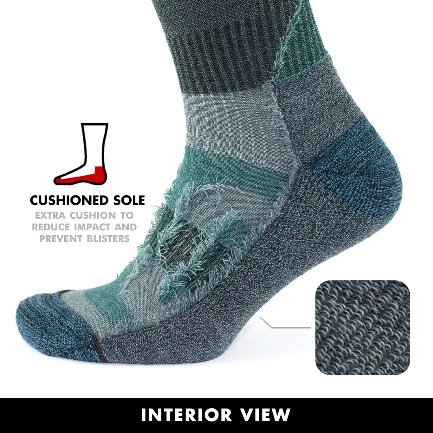 GoWith Merino Wool Lightweight Hiking Socks for Men & Women, Sole Cushioned Seamless Thermal Outdoor Boot Crew Socks