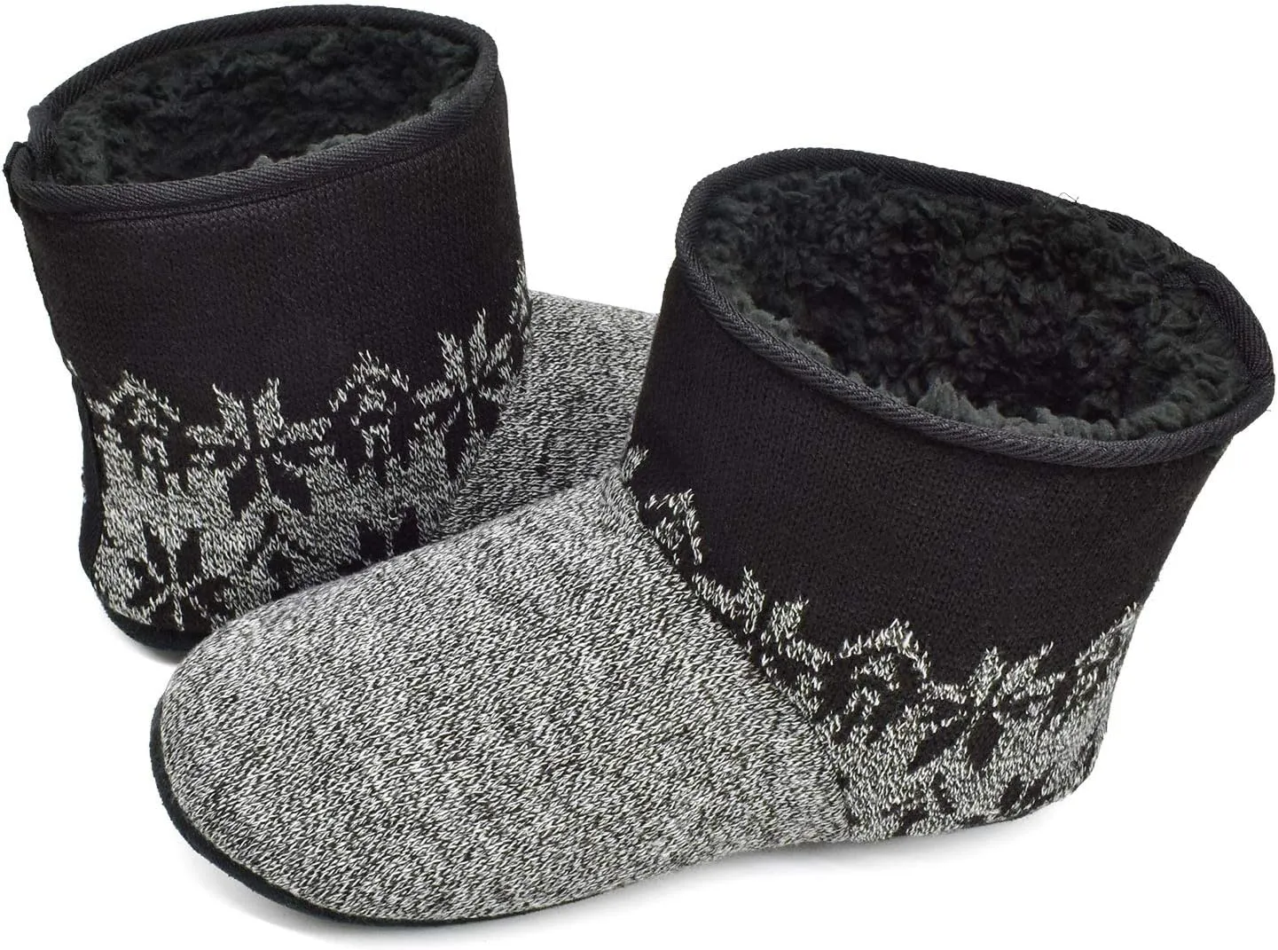 GPOS Knit Rock Wool Warm Men Indoor Pull on Cozy Memory Foam Slipper Boots Soft Rubber Sole
