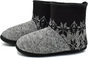 GPOS Knit Rock Wool Warm Men Indoor Pull on Cozy Memory Foam Slipper Boots Soft Rubber Sole