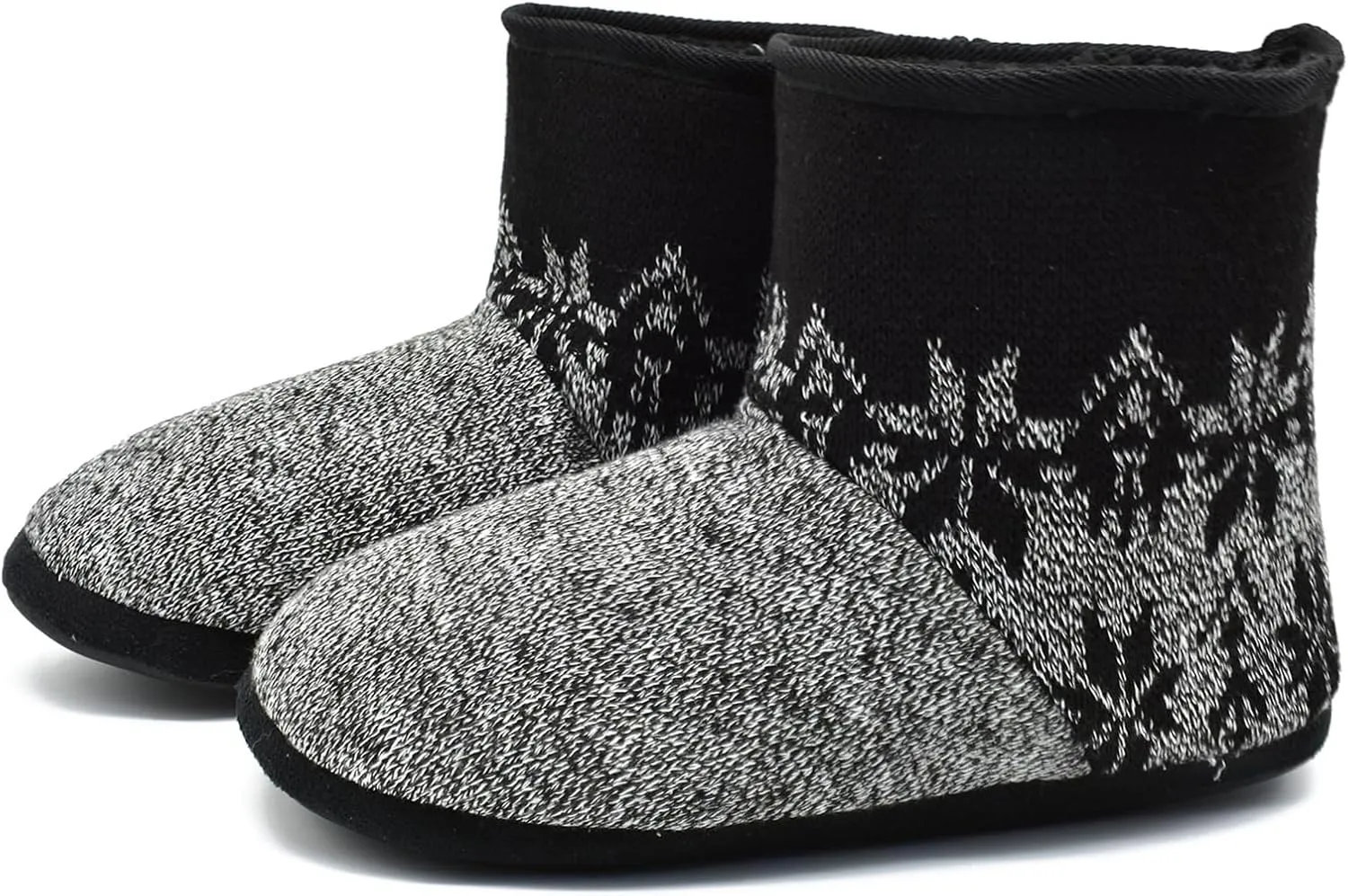 GPOS Knit Rock Wool Warm Men Indoor Pull on Cozy Memory Foam Slipper Boots Soft Rubber Sole