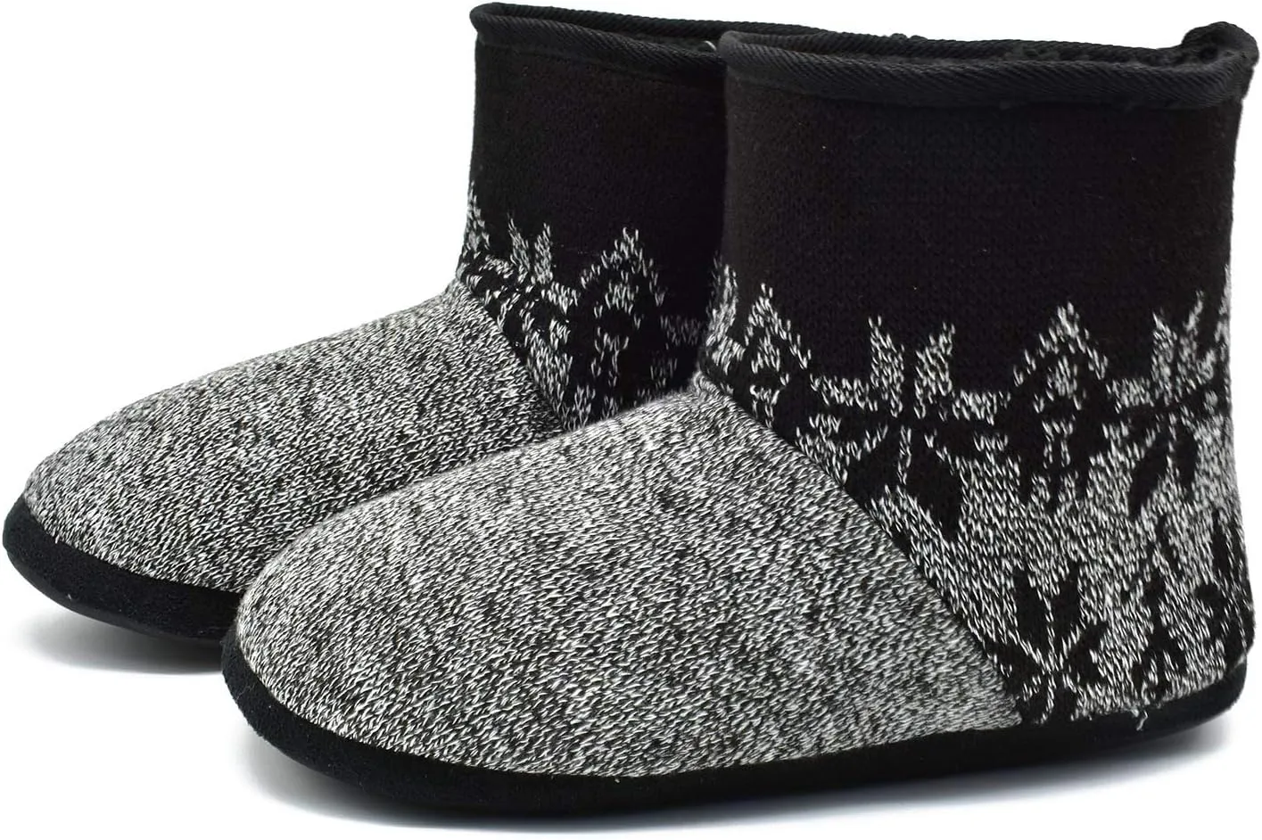GPOS Knit Rock Wool Warm Men Indoor Pull on Cozy Memory Foam Slipper Boots Soft Rubber Sole