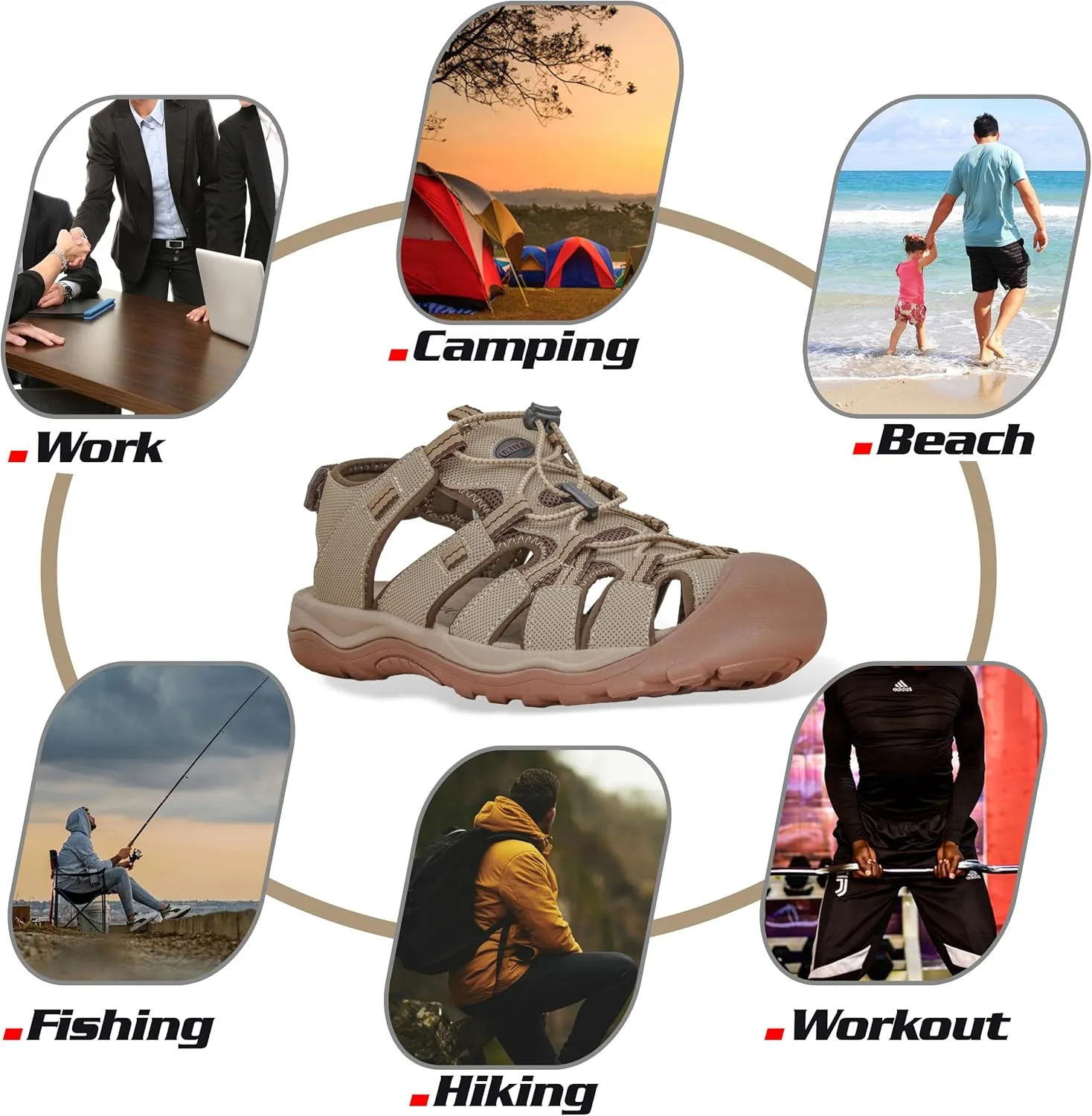 GRITION Mens Outdoor Hiking Sandals Summer Beach Closed Toe Water Sandal Waterproof Comfortable Fisherman Adventures Sport Athletic Walking Traveling Shoes Sandles