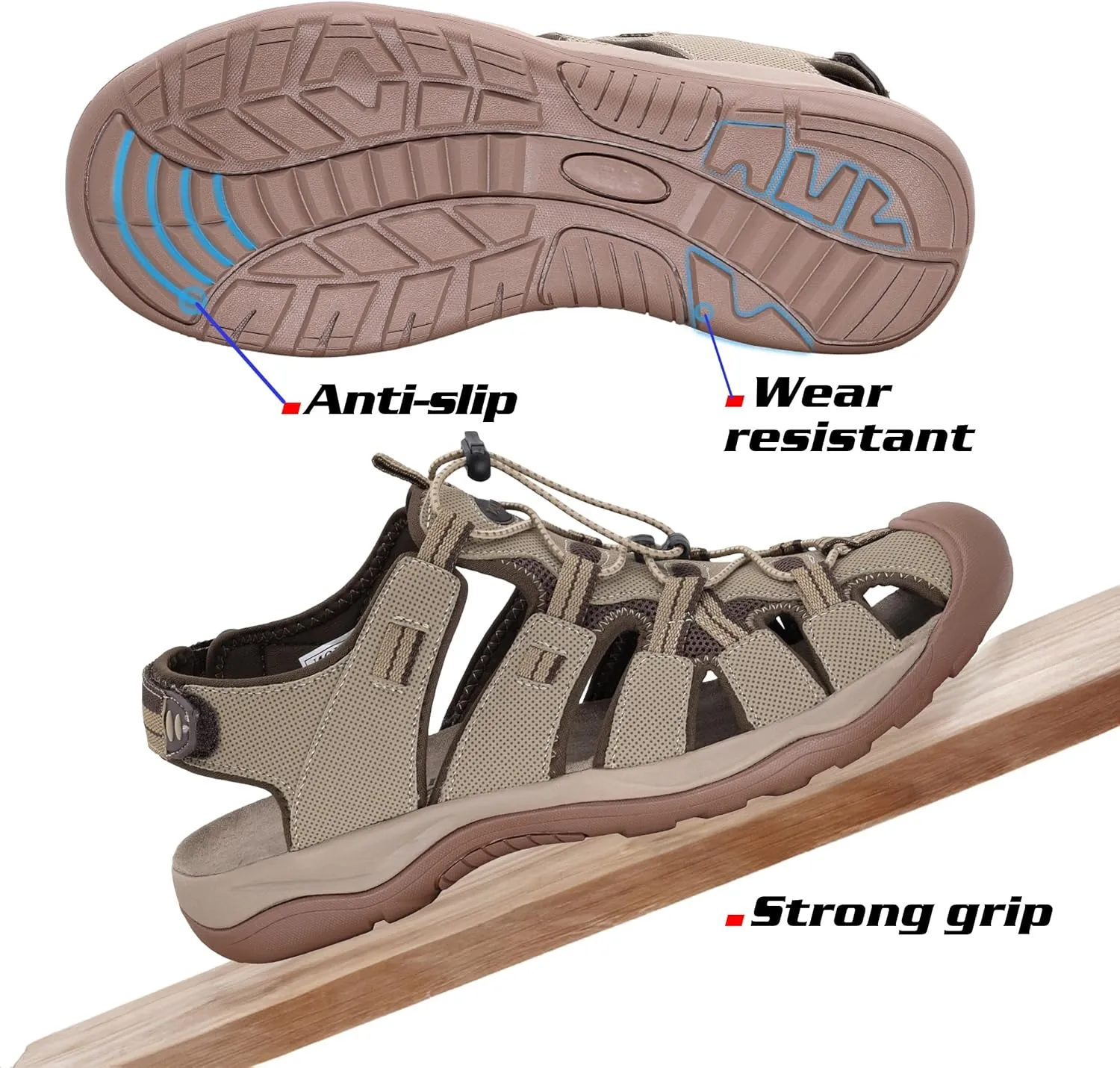 GRITION Mens Outdoor Hiking Sandals Summer Beach Closed Toe Water Sandal Waterproof Comfortable Fisherman Adventures Sport Athletic Walking Traveling Shoes Sandles