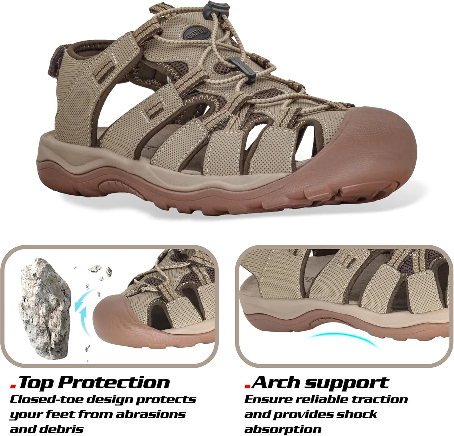 GRITION Mens Outdoor Hiking Sandals Summer Beach Closed Toe Water Sandal Waterproof Comfortable Fisherman Adventures Sport Athletic Walking Traveling Shoes Sandles