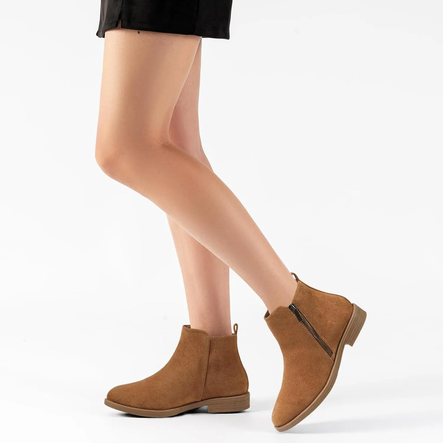 Harvest Land Women's Ankle Boots Flat Faux Suede Fashion Short Booties with Side Zipper