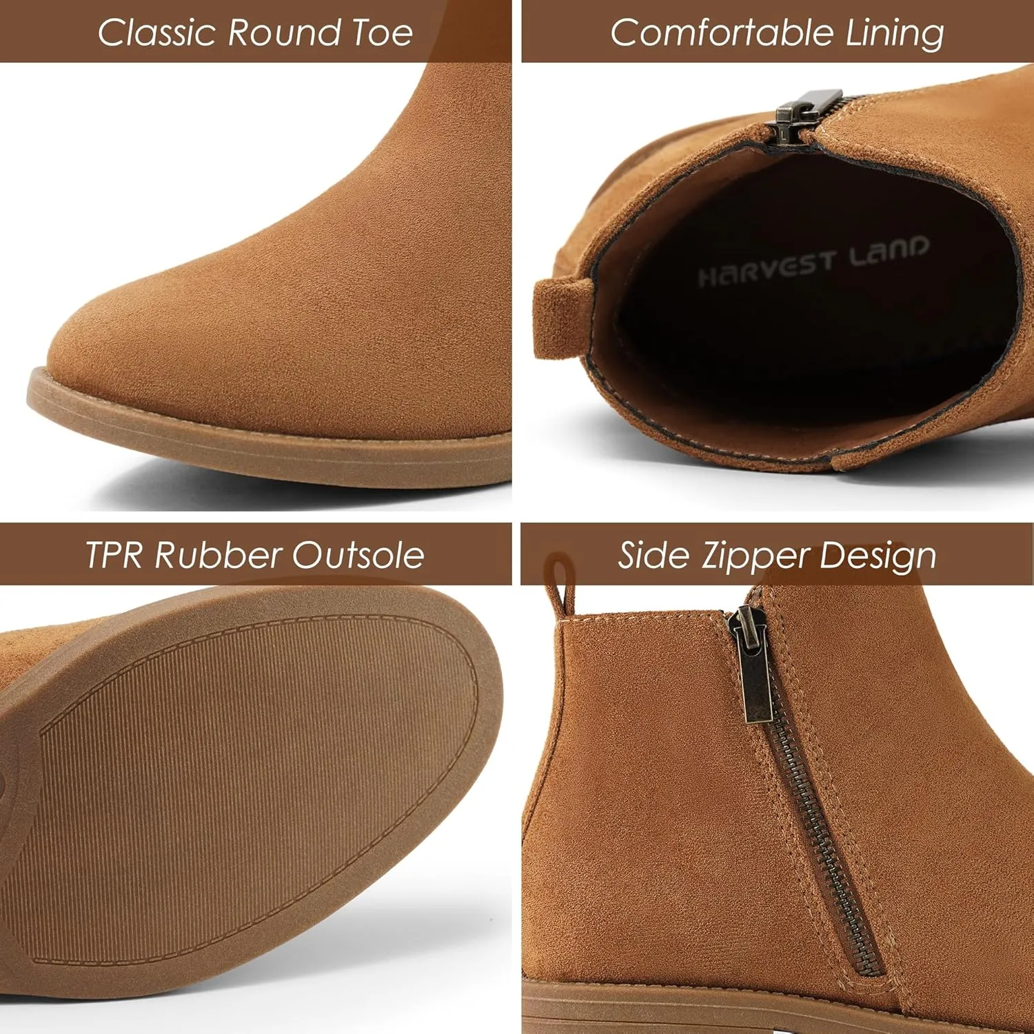 Harvest Land Women's Ankle Boots Flat Faux Suede Fashion Short Booties with Side Zipper