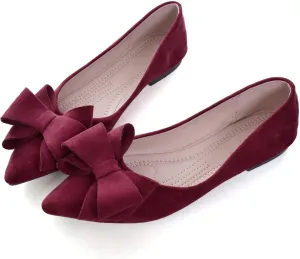 Hee grand Bow-Knot Ballet Flats Classic Pointed Toe Suede Dress Shoes Casual Comfort Slip-On Loafers Light Weight Walking Flats