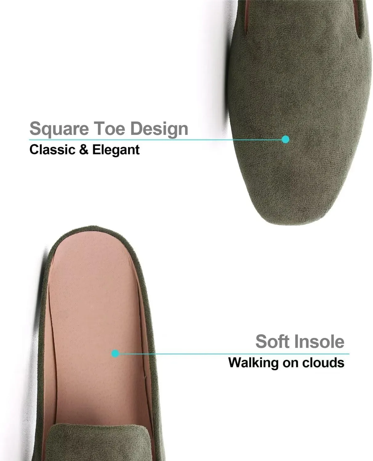 Hee grand Mules for Women Flats Square Toe Slip on Flat Slides Comfortable Suede Women Slippers Backless Loafer Shoes