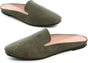 Hee grand Mules for Women Flats Square Toe Slip on Flat Slides Comfortable Suede Women Slippers Backless Loafer Shoes