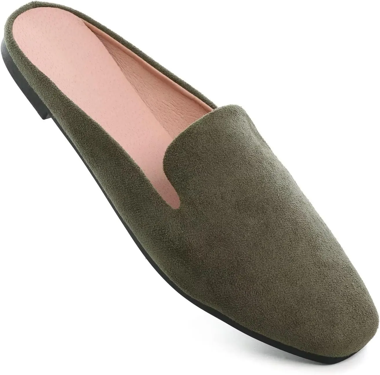 Hee grand Mules for Women Flats Square Toe Slip on Flat Slides Comfortable Suede Women Slippers Backless Loafer Shoes